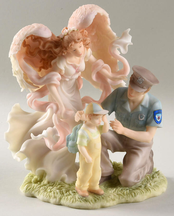 Seraphim Classic 7" Figure Caring Touch-Angel With Policeman - Boxed by Roman-1