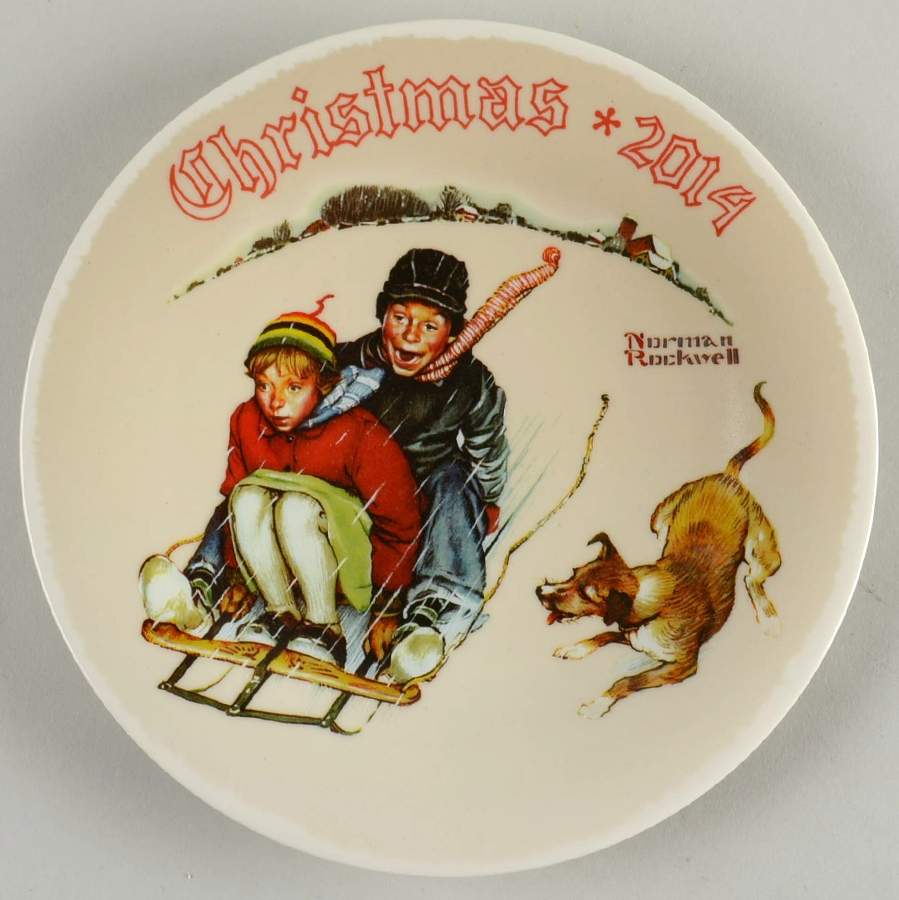 Annual Christmas Plate Young Love-Sledding - No Box by Rockwell Society-1