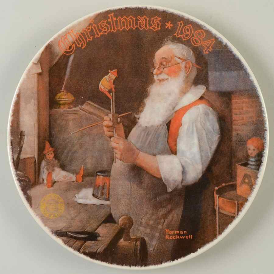 Annual Christmas Plate Santa In His Workshop - Boxed by Rockwell Society-1