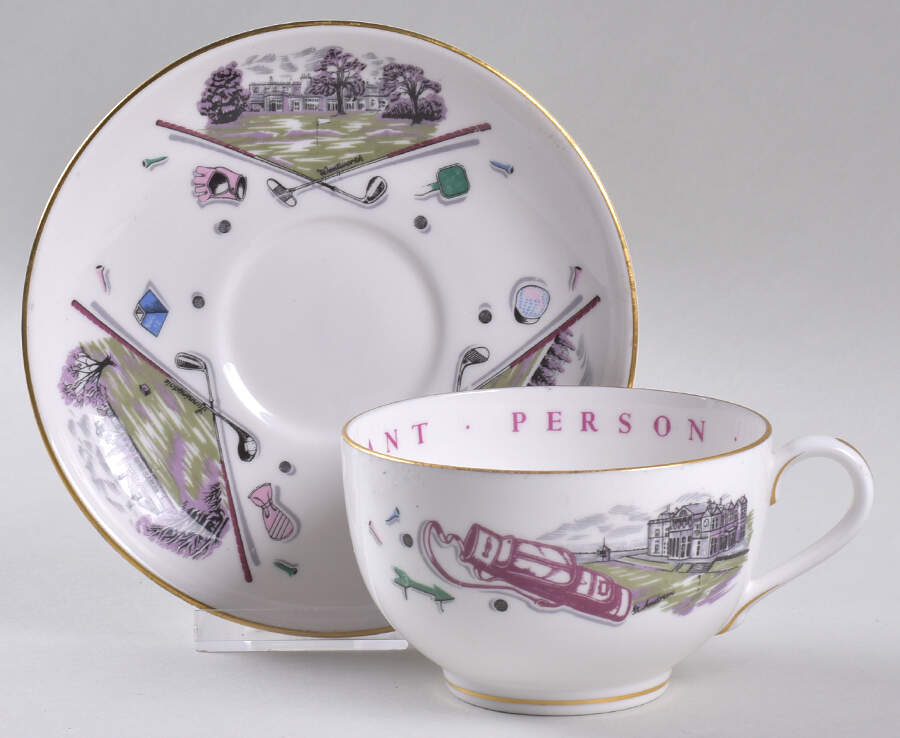 Very Important Person Cup & Saucer Golf Cup & Saucer- Purple - No Box by Royal Worcester-1
