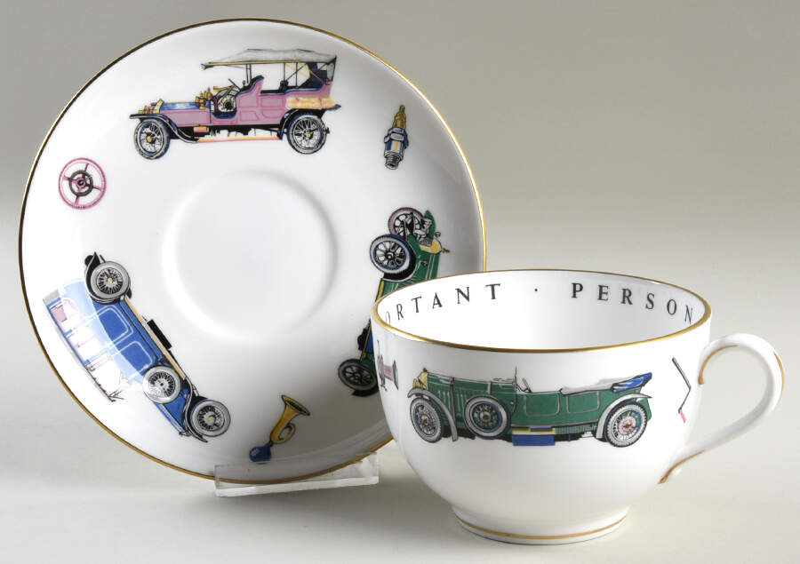 Very Important Person Cup & Saucer Classic Cars Cup & Saucer-Black - No Box by Royal Worcester-1