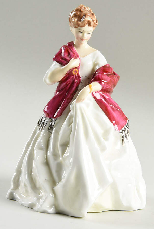 Royal Worcester Figurine First Dance-Cream Dress Burgundy Stole   - No Box 108 by Royal Worcester-1