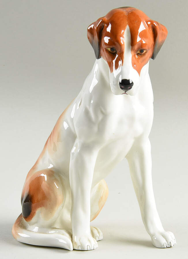 Royal Worcester Figurine Hound Seated-White With Brown Markings - No Box by Royal Worcester-1