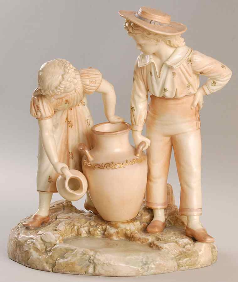 Royal Worcester Figurine Boy & Girl With Jug-Circa 1880-90 - No Box by Royal Worcester-1