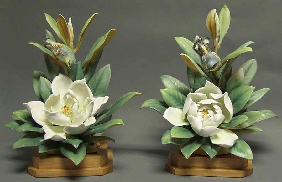 Doughty American Birds Magnolia Warblers & Magnolia Pair - Boxed by Royal Worcester-1