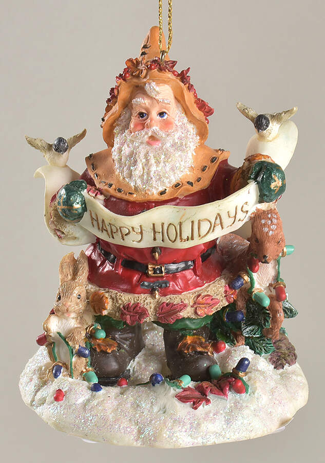 Woodland Winds Frosty Leaf Santa With Banner - Boxed by Christopher Radko-1
