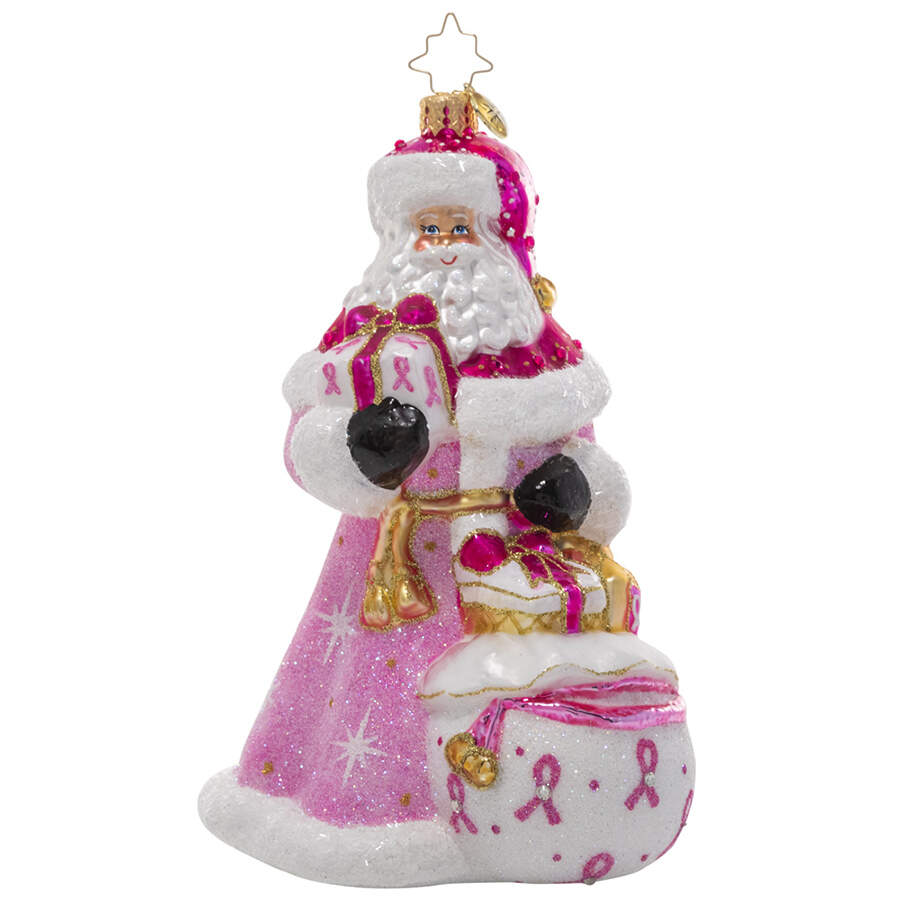 Breast Cancer Research 2022- Sending Strength Santa - Boxed by Christopher Radko-1