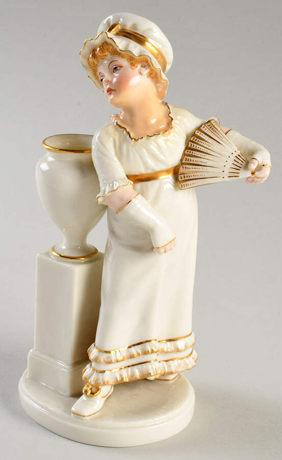 The Hadley Collection Girl Leaning On Vase With Fan - No Box by Royal Worcester-1