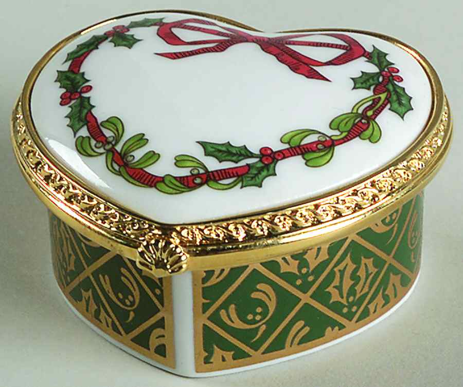 Royal Worcester Enamel Boxes Holly Ribbons-Heart - No Box by Royal Worcester-1