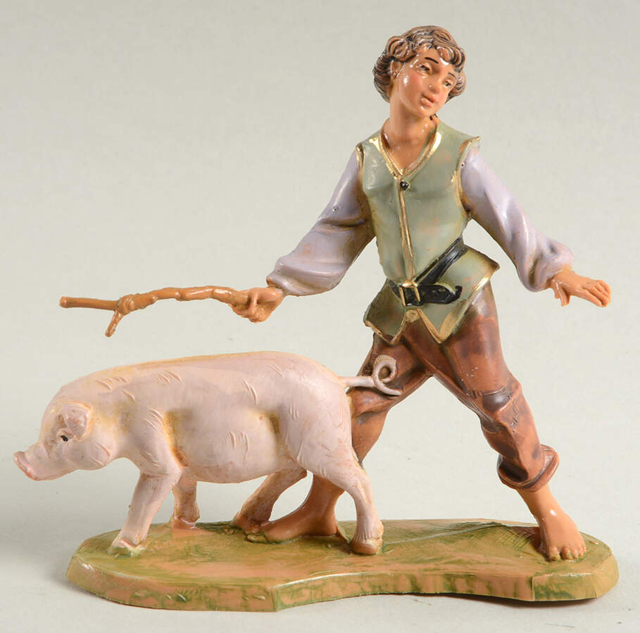 Fontanini Heirloom Nativity 5" Scale Clement Boy With Pig - With Box Bx373 by Roman-1