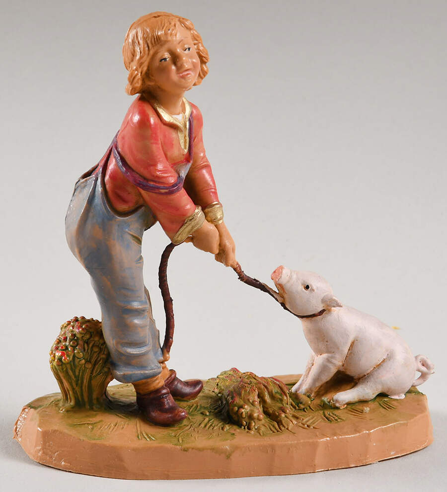 Fontanini Heirloom Nativity 5" Scale Zeke - Boy With Pig - Boxed by Roman-1