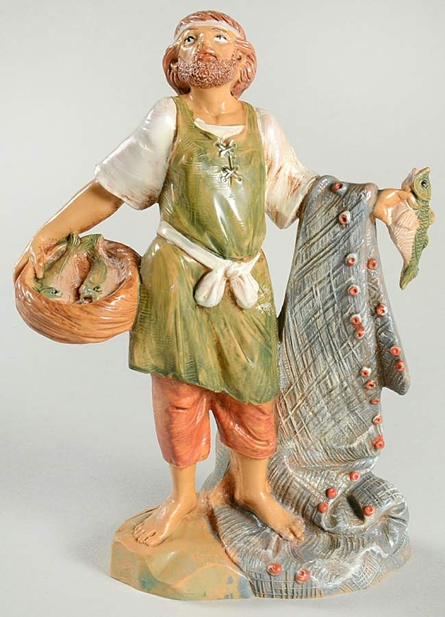 Fontanini Heirloom Nativity 5" Scale Hiram, Fisherman W/Nets & Basket - Boxed by Roman-1