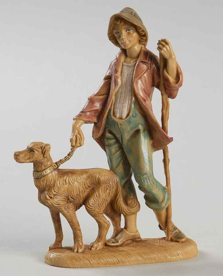 Fontanini Nativity 5" Scale Older Zachariah, Villager W/Dog - Boxed by Roman-1