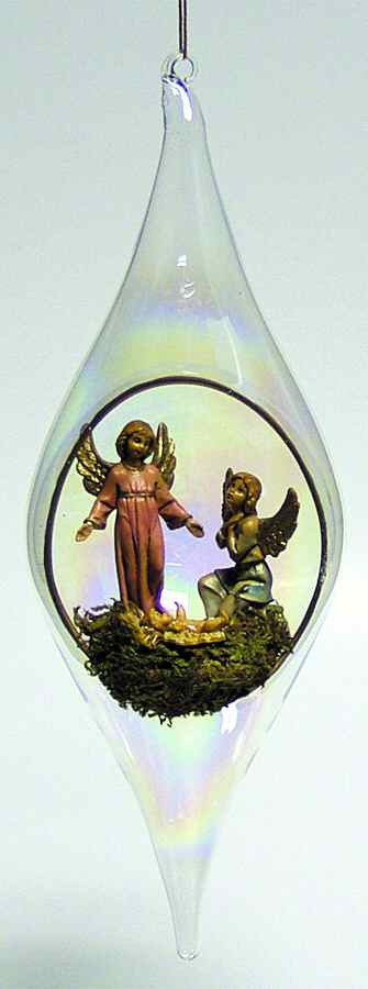 Nativity Fontanini Ornament Two Angels & Jesus-Teardrop Shape - No Box by Roman-1