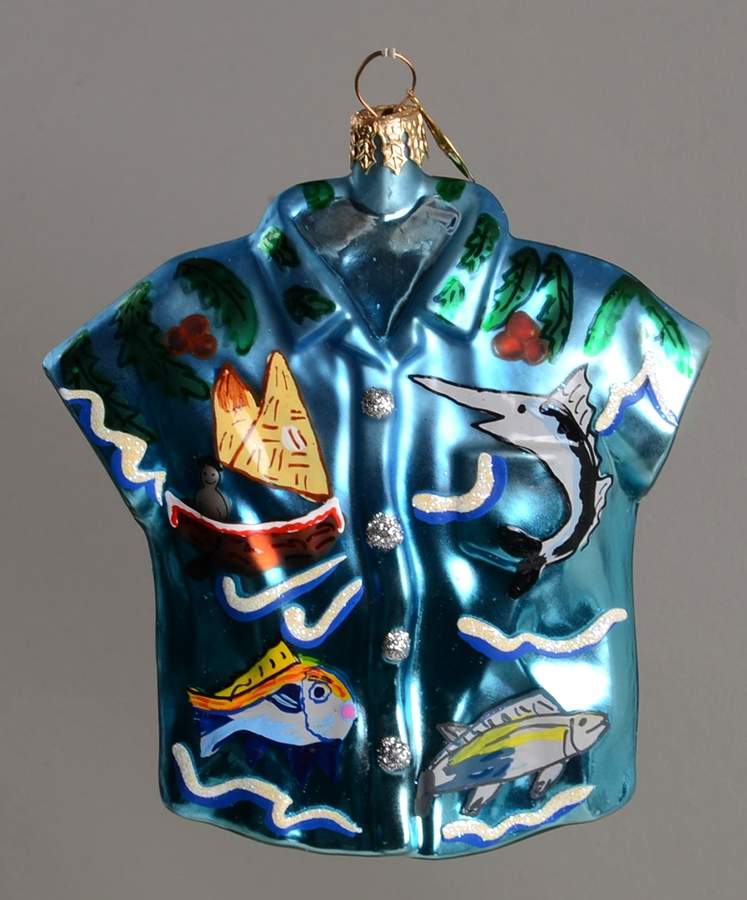Surf & Sun-Shirts Ornament Aloha Shirt-Fish/Boat - No Box by Christopher Radko-1