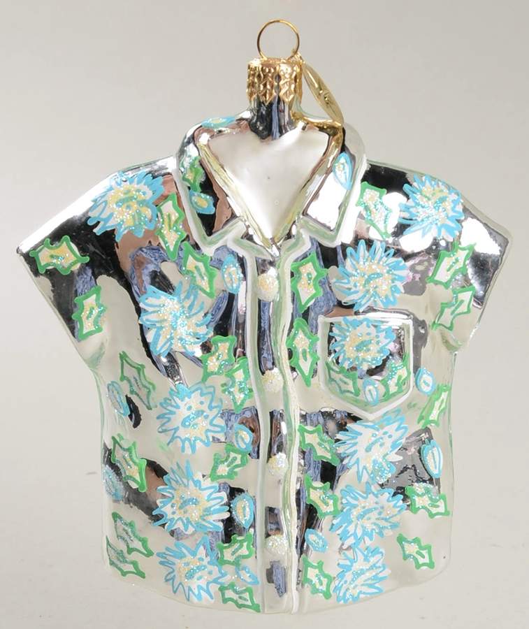 Surf & Sun-Shirts Ornament Aloha Shirt-Silver/Floral - No Box by Christopher Radko-1