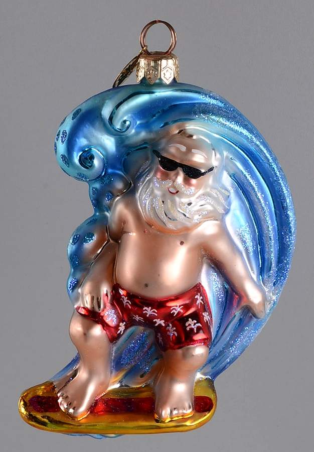 Surf & Sun-Santa Ornaments Catch The Wave-Red Trunks - No Box by Christopher Radko-1