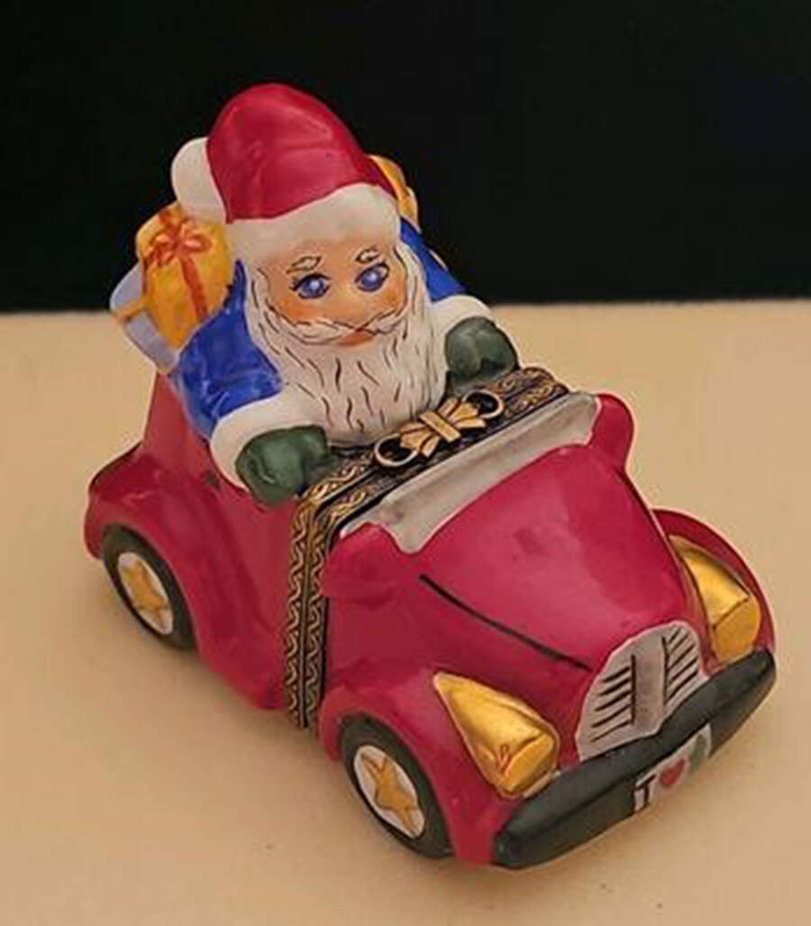 Christmas Limoges Box Jolly Jalopy Santa In Car - Boxed by Christopher Radko-1