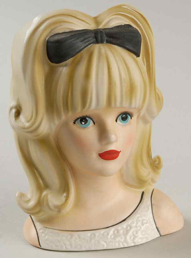 Reliable Head Vases Blonde Teen Blk Bow Wht Dress - No Box by Reliable Glass & Pottery-1