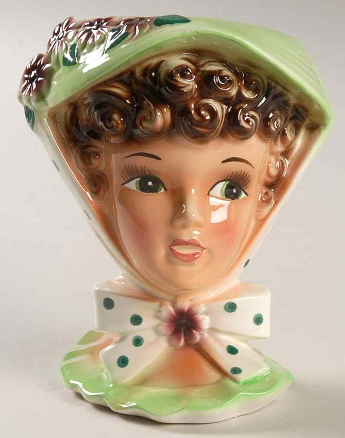 Reliable Head Vases Girl Grn Hat Polka Dot Bow - No Box by Reliable Glass & Pottery-1