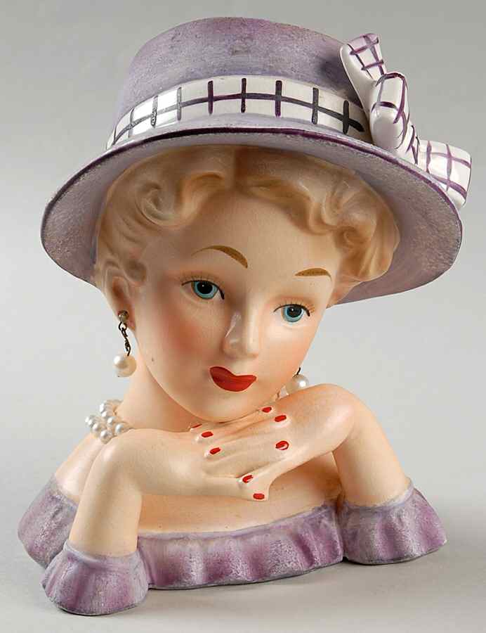 Reliable Head Vases Lady Hnds Undr Chn Purple - No Box by Reliable Glass & Pottery-1