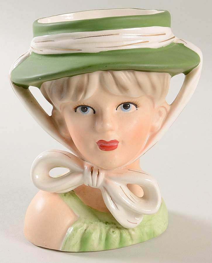 Reliable Head Vases Green Hat & Dress Blonde - No Box by Reliable Glass & Pottery-1