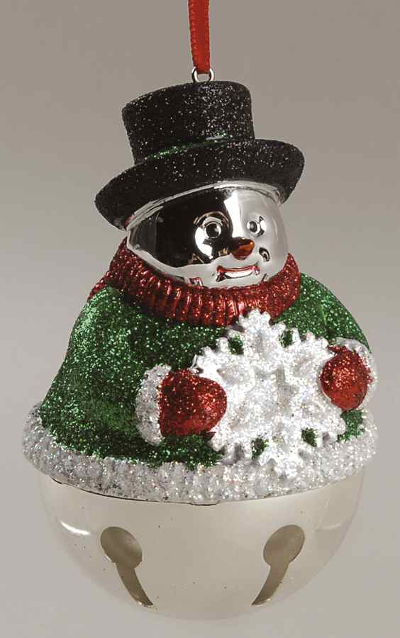 Sleigh Bell Ornament 2009-Snowman With Snowflake - No Box by Reed & Barton-1
