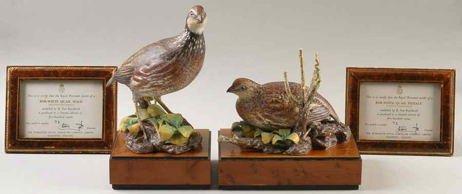 American Game Birds Bob-White Quails-Pair - Boxed by Royal Worcester-1