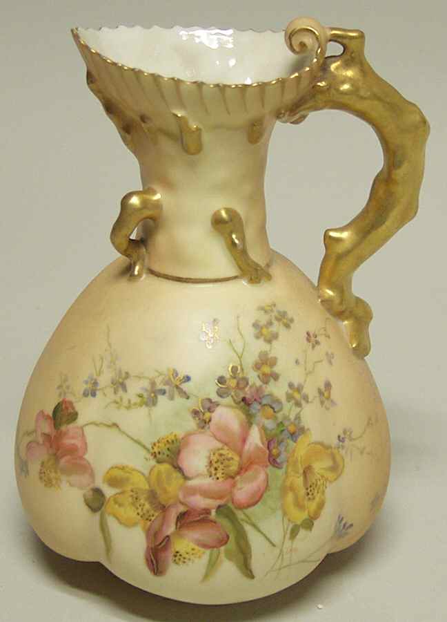 Blush Ivory Ware Coral Handled Jug-Floral - No Box by Royal Worcester-1