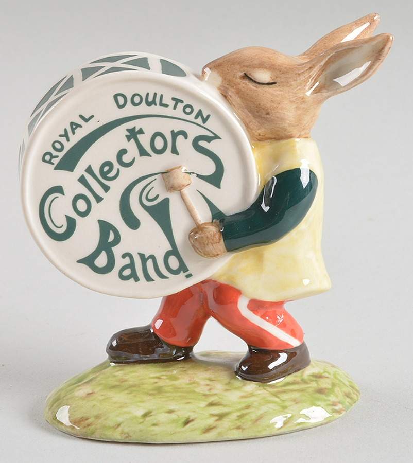Bunnykins Oompah Band Drummer-Var 3-Green Band - Boxed by Royal Doulton-1