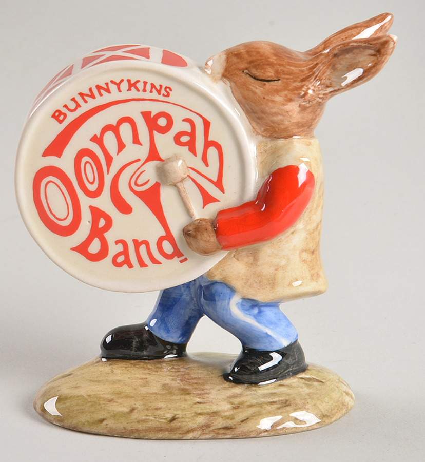 Bunnykins Oompah Band Drummer-Oompah Band-Var 1-Red Band - Boxed by Royal Doulton-1