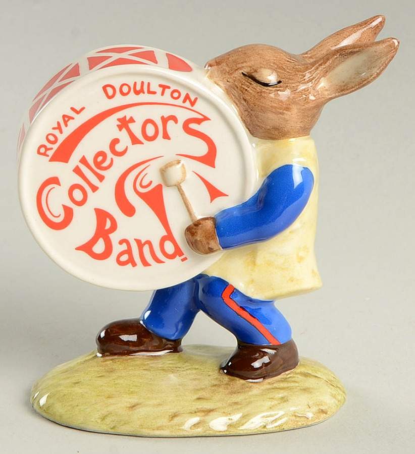 Bunnykins Oompah Band Drummer-Var 2-Blue Band - Boxed by Royal Doulton-1