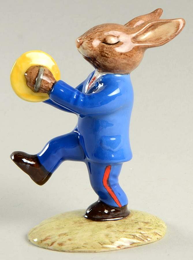 Bunnykins Oompah Band Cymbals-Var 2-Blue Band - Boxed by Royal Doulton-1