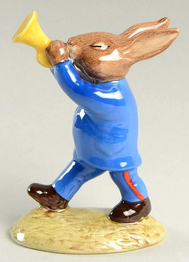 Bunnykins Oompah Band Trumpeter-Var 2-Blue Band - Boxed by Royal Doulton-1