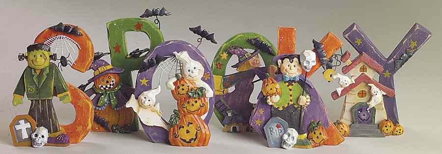 Roman  Figurines & Giftware "Spooky" 6 Pc Wooden Figurine - Boxed by Roman-1