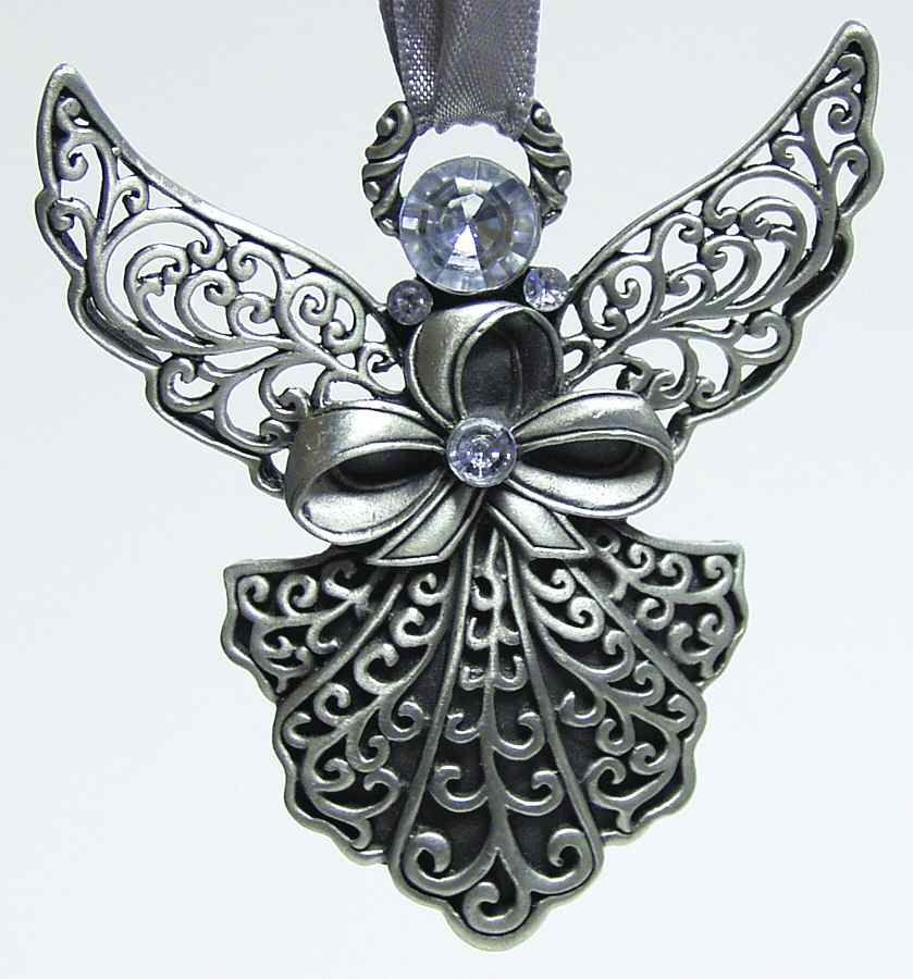 Roman Christmas Ornaments Angel W/ Bow-Pewter - No Box by Roman-1