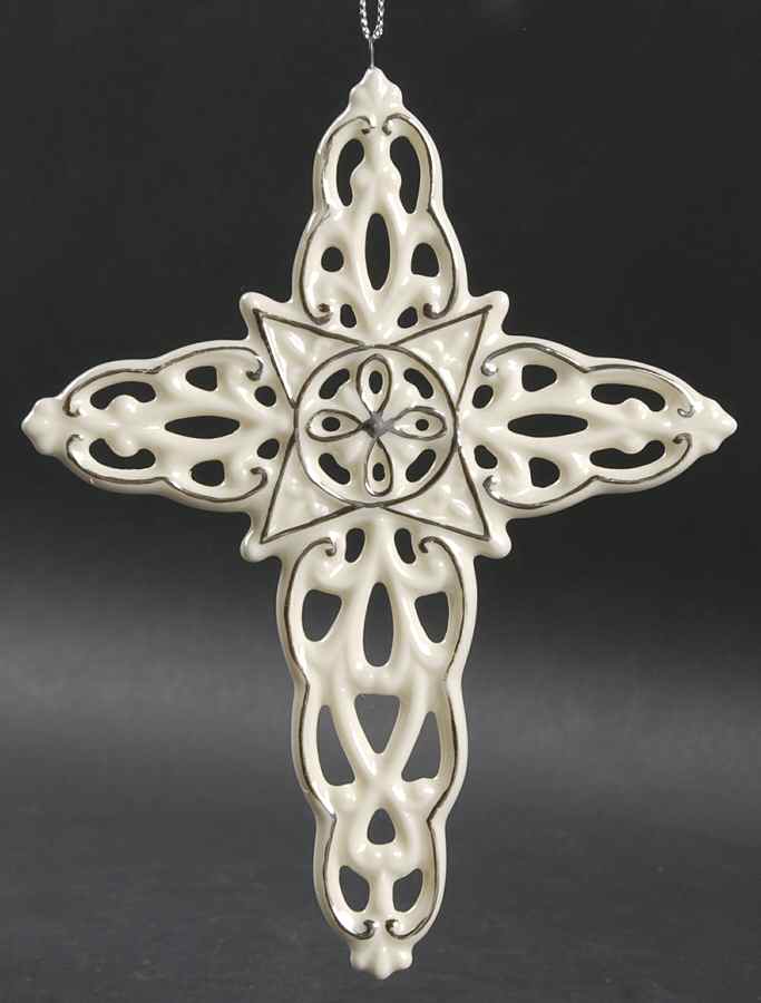 Roman Christmas Ornaments Ivory & Silver Cross-B - No Box by Roman-1