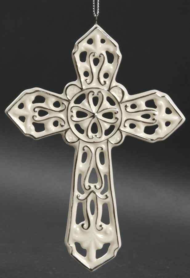 Roman Christmas Ornaments Ivory & Silver Cross-A - No Box by Roman-1