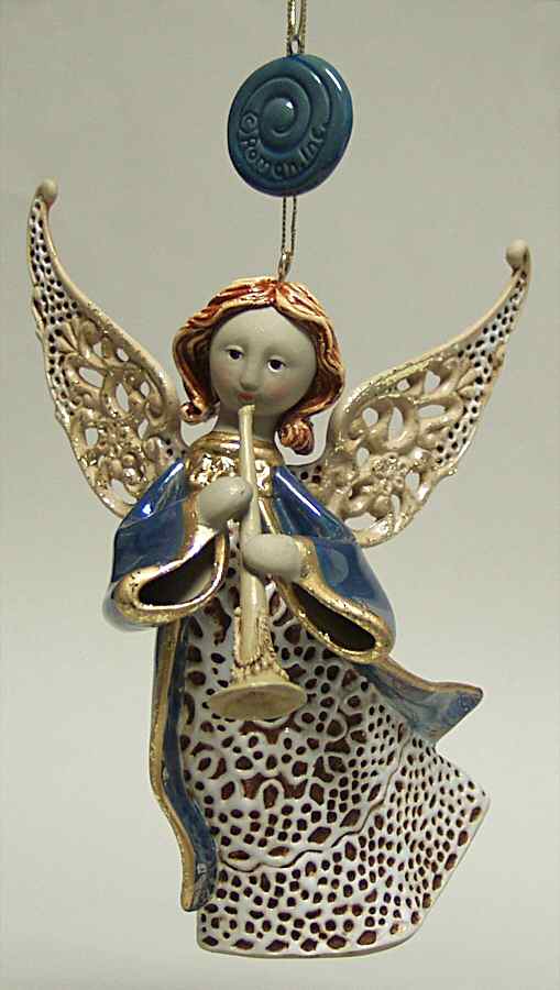 Origins Artisan Collection Dark Blue Angel W/ Trumpet Ornament - No Box by Roman-1
