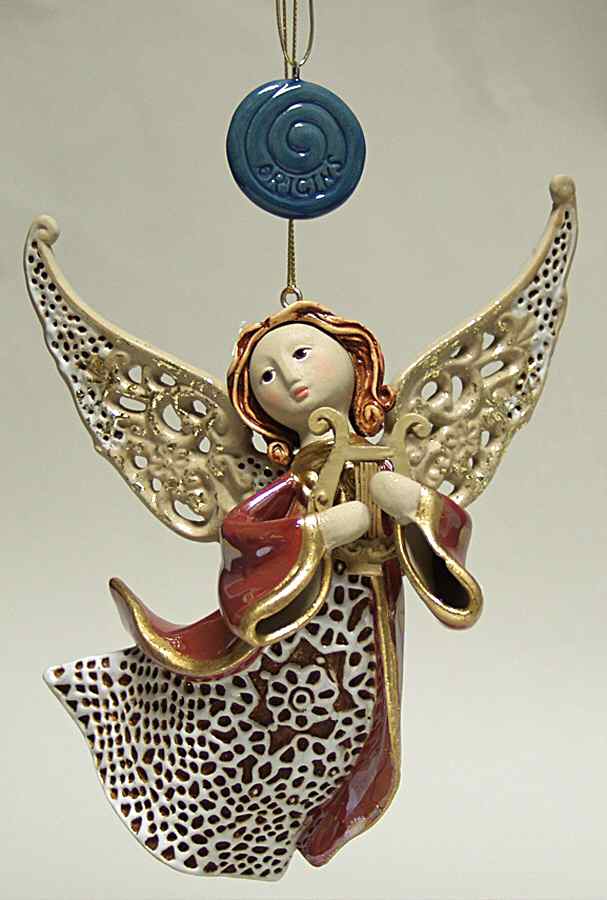 Origins Artisan Collection Red Angel W/ Harp Ornament - No Box by Roman-1