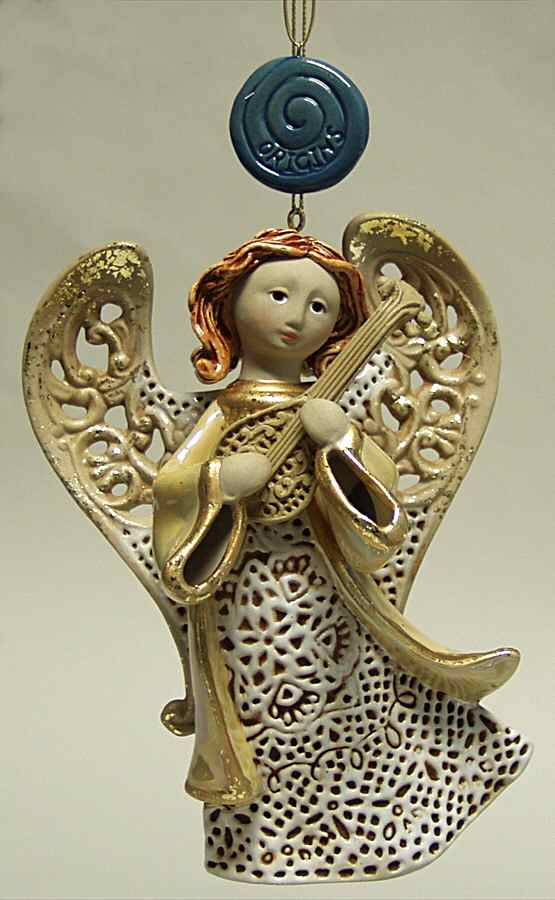 Origins Artisan Collection Yellow Angel W/ Lute Ornament - With Box by Roman-1