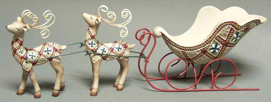 Origins Quilt Collection Sleigh With Two Reindeer - With Box by Roman-1