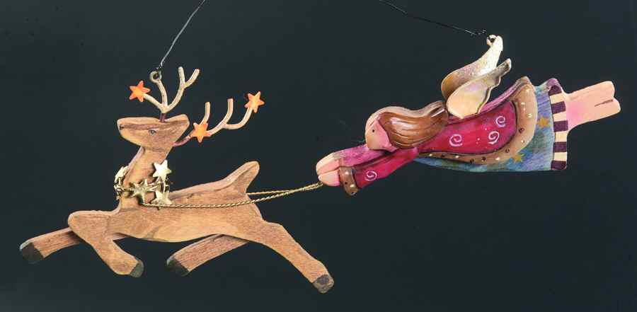 Woodworks Collection Deer Pulling Angel Ornament - No Box by Roman-1