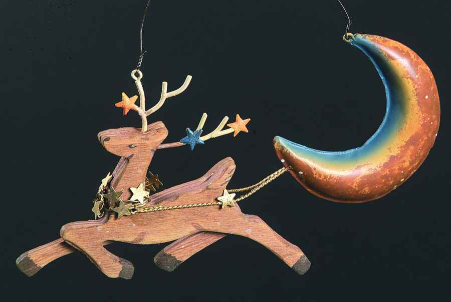 Woodworks Collection Deer Pulling Moon Ornament - No Box by Roman-1