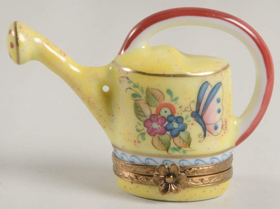 Rochard Limoges Box Yellow Watering Can With Flowers And But - No Box by Rochard-1