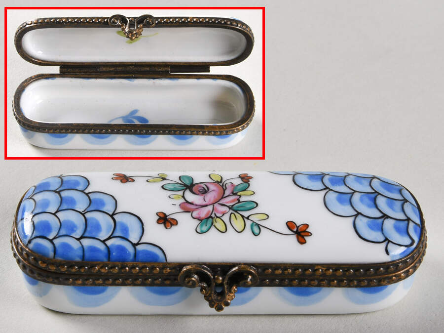 Rochard Limoges Box Oval-Blue Lattice With Rose - No Box by Rochard-1