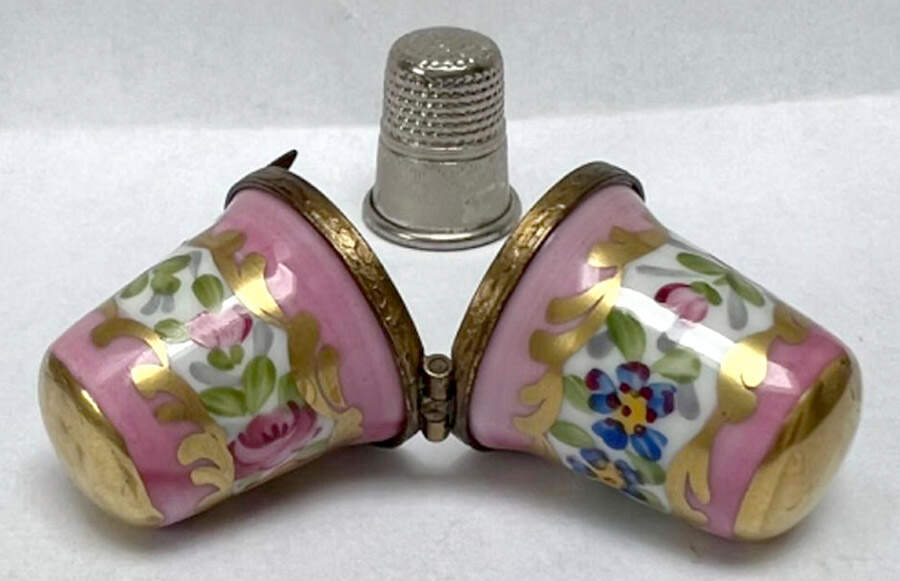 Rochard Limoges Box Pink Floral Thimble Holder - No Box by Rochard-1