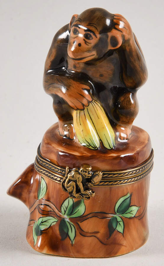 Rochard Limoges Box Monkey On Tree Stump  - No Box by Rochard-1