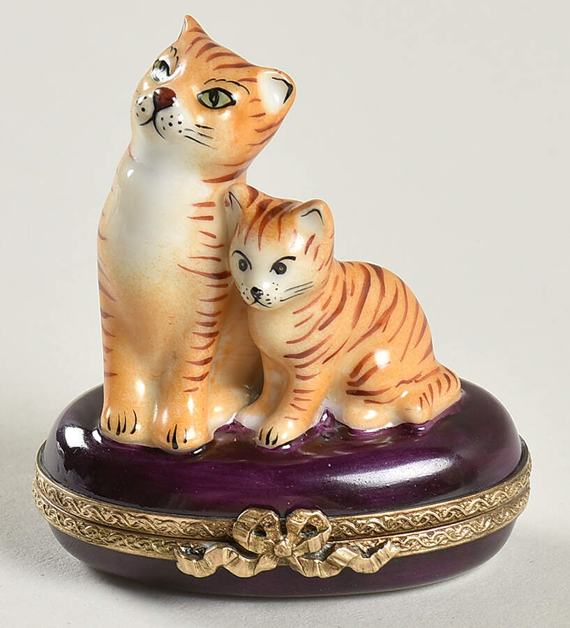 Rochard Limoges Box Orange Cat With Kitten - No Box by Rochard-1