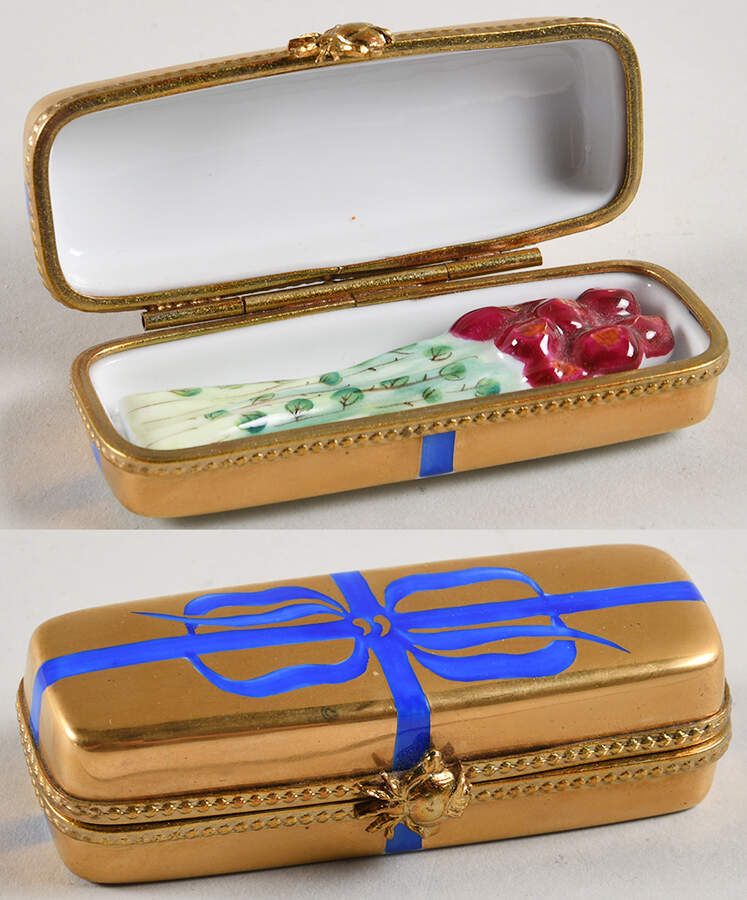 Rochard Limoges Box Gold Box Of Roses-Blue Bow - No Box by Rochard-1